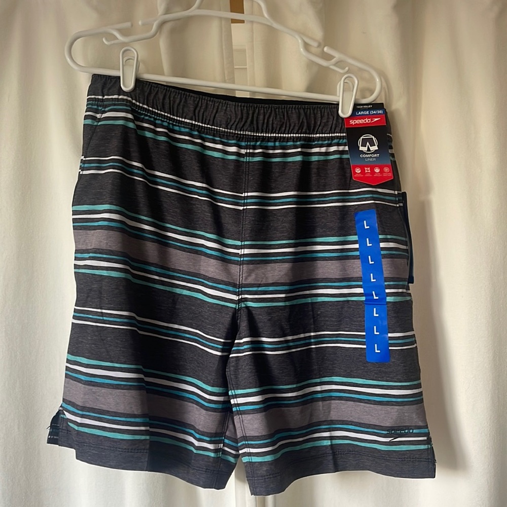 Speedo Men's Swim Trunks – Gray/Blue/White – Size L – NWT